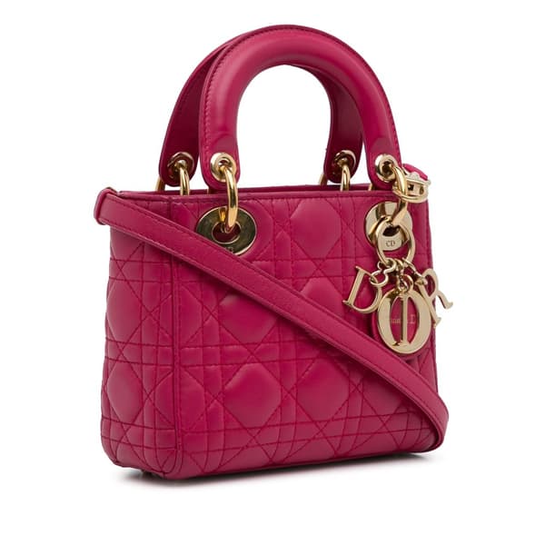 Pre-owned Dior Mini Lambskin Cannage Lady Dior Pink