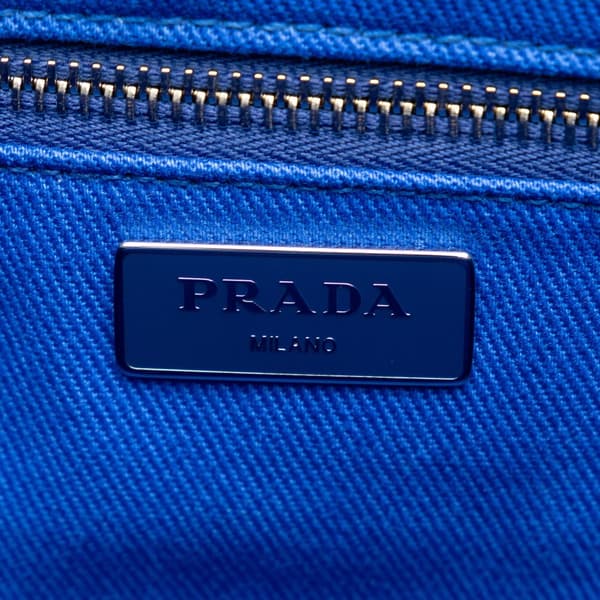Pre-owned Prada Medium Canvas Logo Drill Satchel Blue