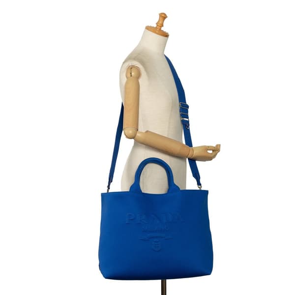 Pre-owned Prada Medium Canvas Logo Drill Satchel Blue