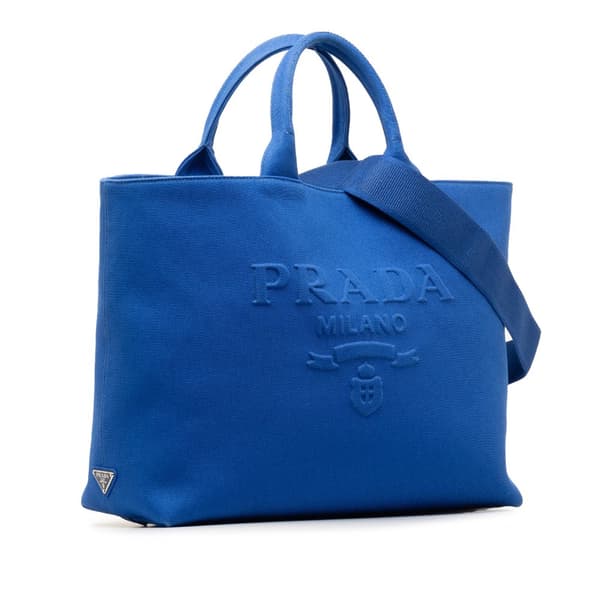 Pre-owned Prada Medium Canvas Logo Drill Satchel Blue