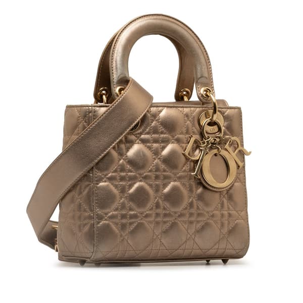 Pre-owned Dior Small Lambskin Cannage My ABCDior Lady Dior Brown