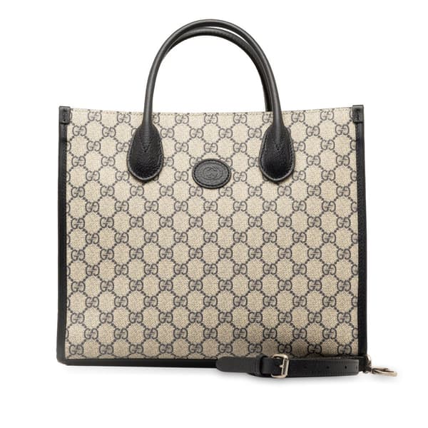 Pre-owned Gucci Small GG Supreme Interlocking G Tote Brown
