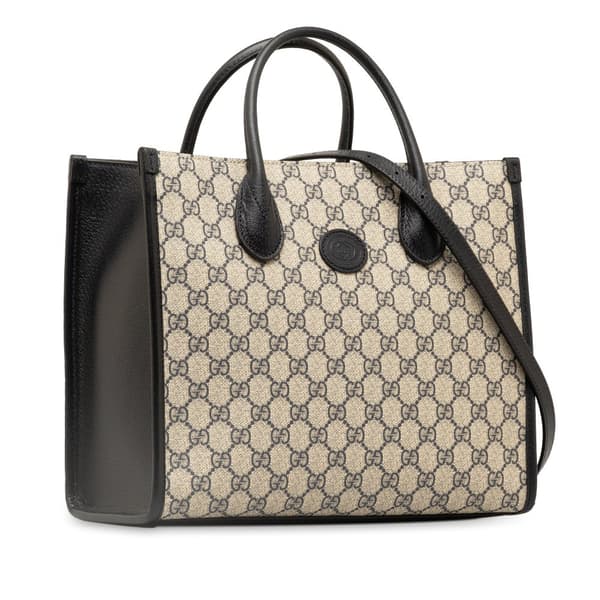 Pre-owned Gucci Small GG Supreme Interlocking G Tote Brown