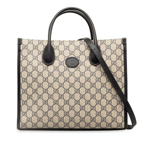 Pre-owned Gucci Small GG Supreme Interlocking G Tote Brown