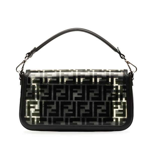 Pre-owned Fendi Medium Zucca PVC Baguette Satchel Black