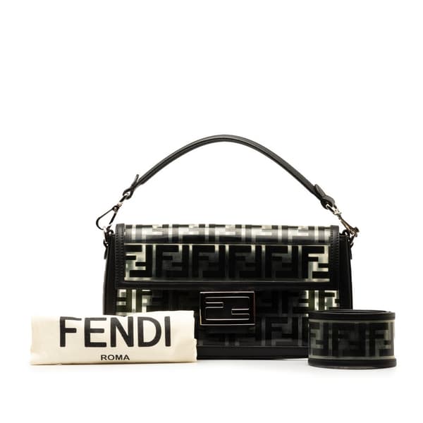 Pre-owned Fendi Medium Zucca PVC Baguette Satchel Black