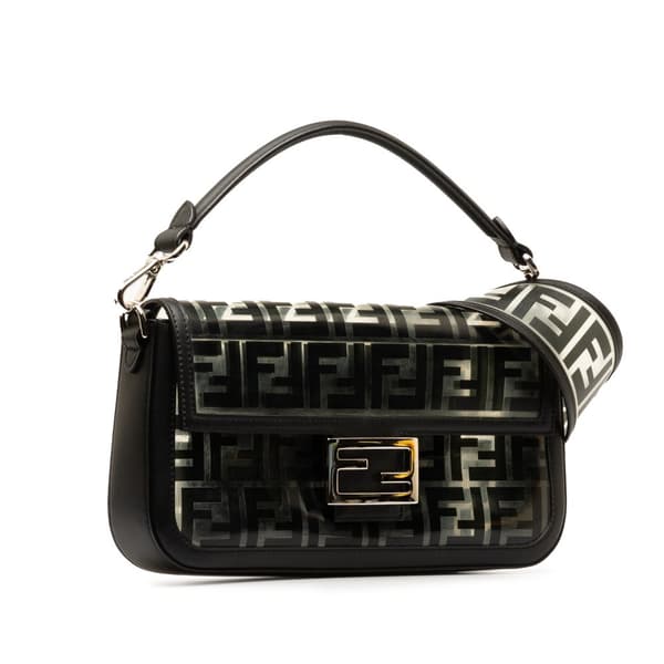 Pre-owned Fendi Medium Zucca PVC Baguette Satchel Black