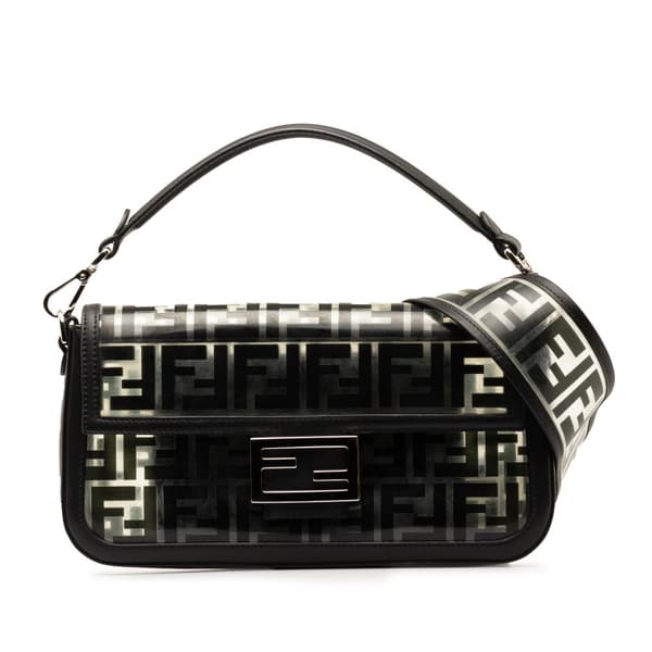 Pre-owned Fendi Medium Zucca PVC Baguette Satchel Black