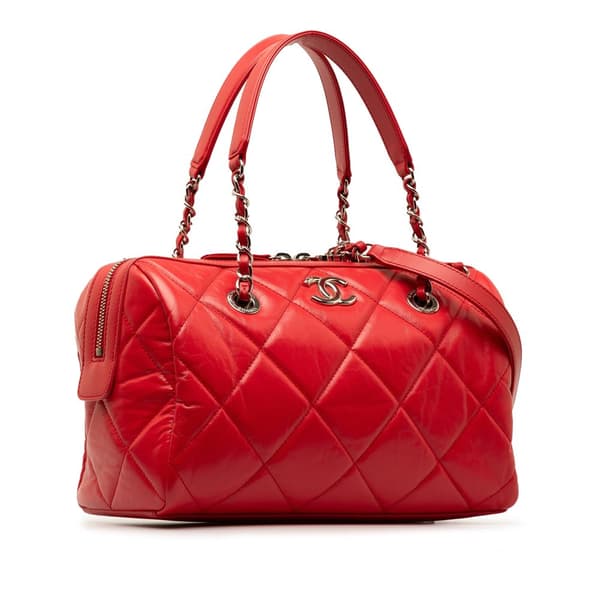 Pre-owned Chanel Small Aged Calfskin Express Bowling Satchel Red