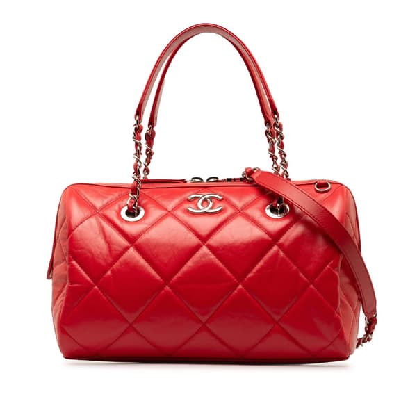 Pre-owned Chanel Small Aged Calfskin Express Bowling Satchel Red