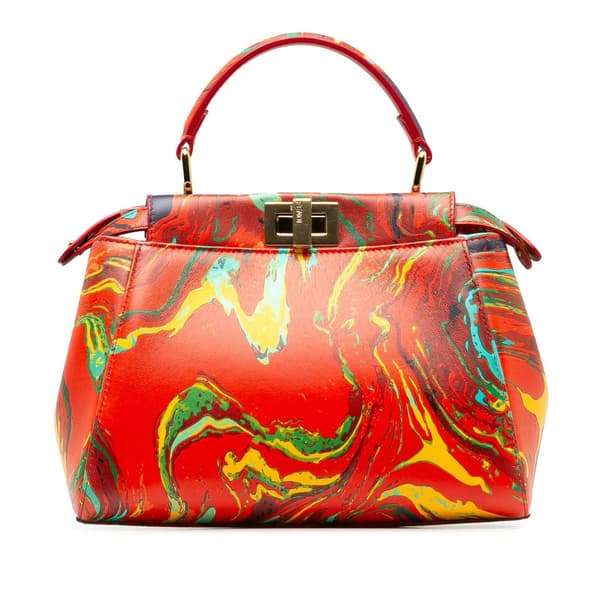 Pre-owned Fendi Mini Marbled Peekaboo Satchel Red