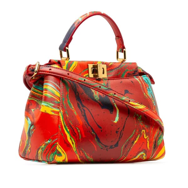 Pre-owned Fendi Mini Marbled Peekaboo Satchel Red