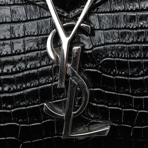 Pre-owned Saint Laurent Medium Crocodile Embossed Cassandra Top Handle Bag Black