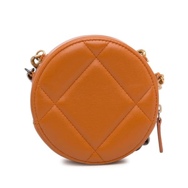 Pre-owned Chanel Lambskin 19 Round Clutch with Chain Brown