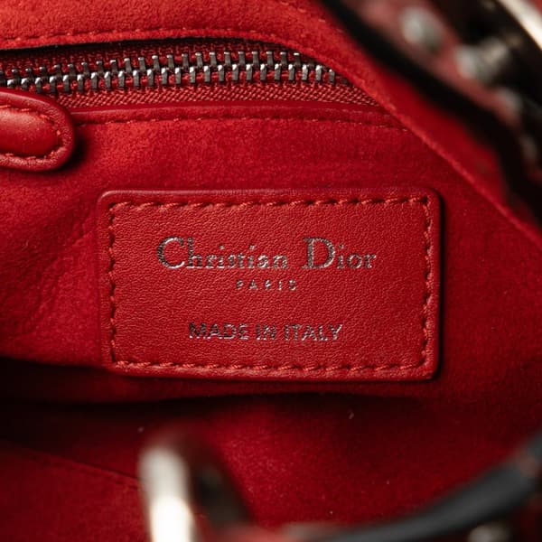 Pre-owned Dior Mini Embossed Calfskin Cannage Studded Lady Dior Red