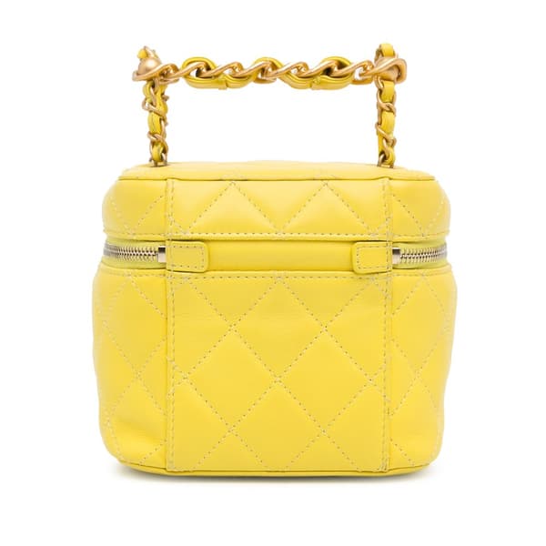Pre-owned Chanel CC Quilted Lambskin Vanity Case Yellow