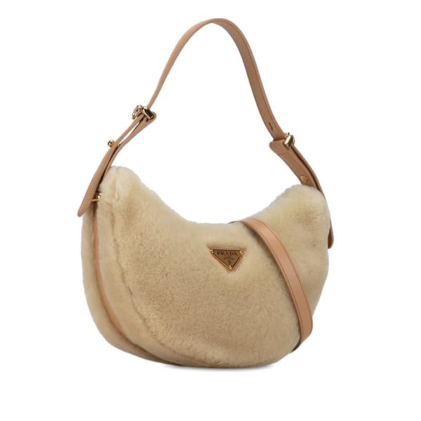 Pre-owned Prada Shearling and Leather Arqué Satchel Brown