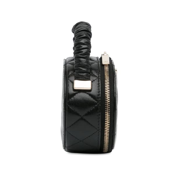 Pre-owned Chanel CC Lambskin Ruched Oval Top Handle Bag Black