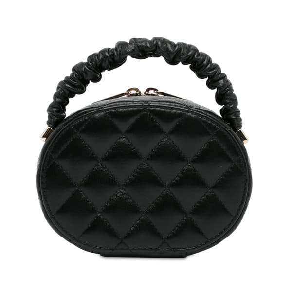 Pre-owned Chanel CC Lambskin Ruched Oval Top Handle Bag Black