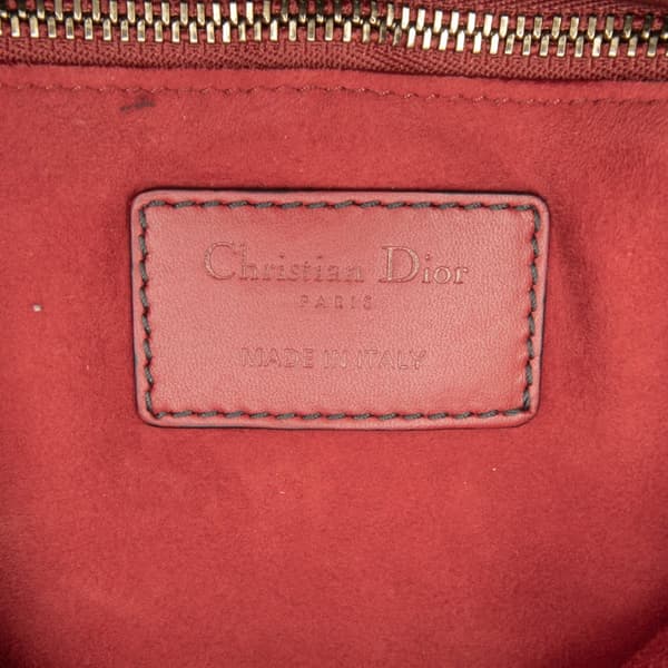 Pre-owned Dior Medium Lambskin Cannage Studded Supple Lady Dior Red