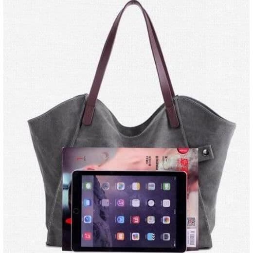 Stor kapacitet Canvas Handväska Axelväska Tote Bag Handväska Shopping Bag Grå