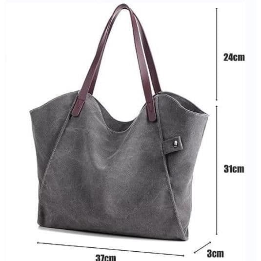 Stor kapacitet Canvas Handväska Axelväska Tote Bag Handväska Shopping Bag Grå
