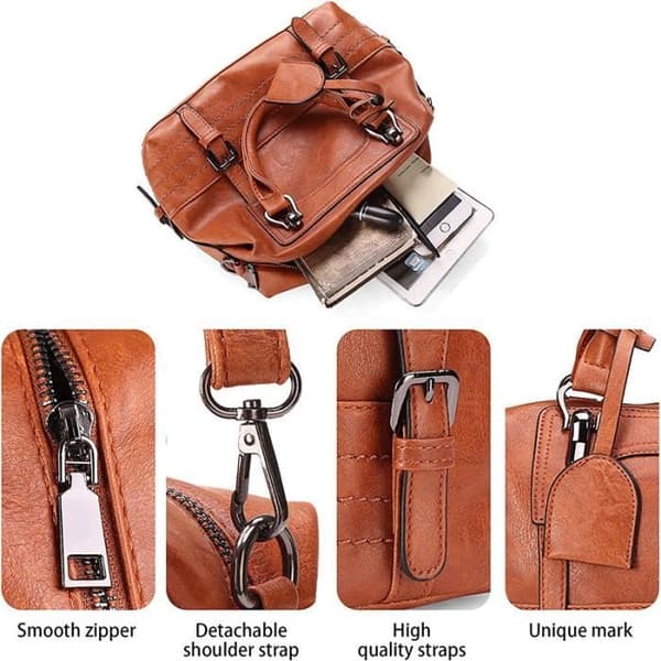 Retro Damhandväska Oljevax Artificiellt läder Axelväskor Crossbody-väska med lång rem