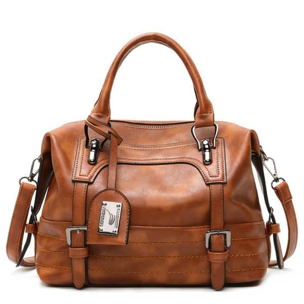 Retro Damhandväska Oljevax Artificiellt läder Axelväskor Crossbody-väska med lång rem