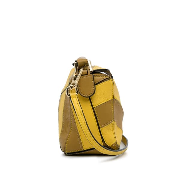 Pre-owned LOEWE Mini Puzzle Rugby Stripe Satchel Yellow