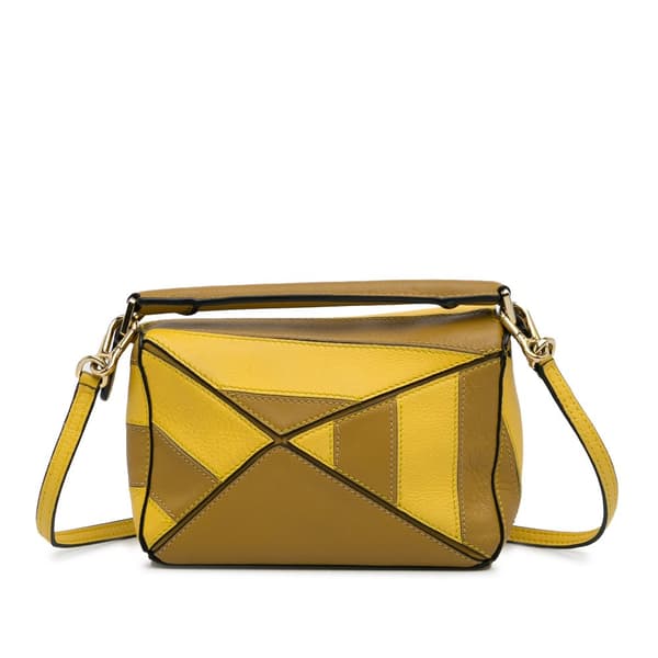Pre-owned LOEWE Mini Puzzle Rugby Stripe Satchel Yellow