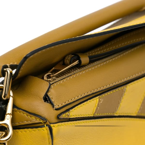 Pre-owned LOEWE Mini Puzzle Rugby Stripe Satchel Yellow