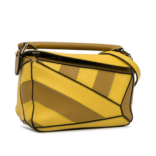 Pre-owned LOEWE Mini Puzzle Rugby Stripe Satchel Yellow