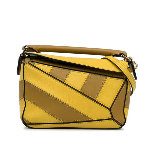Pre-owned LOEWE Mini Puzzle Rugby Stripe Satchel Yellow