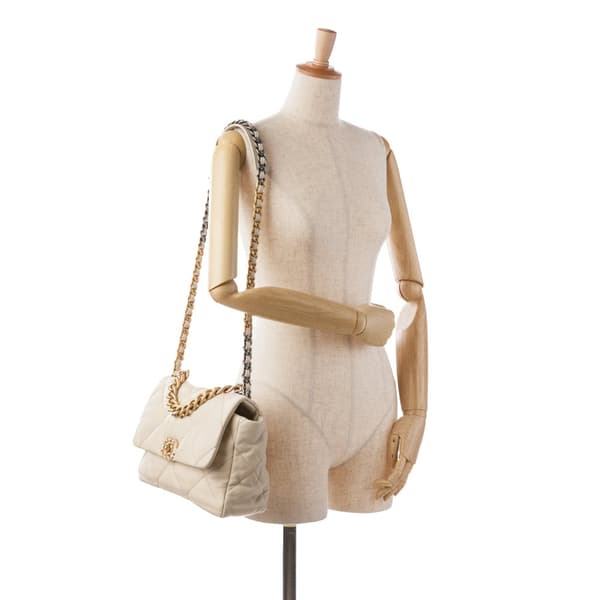 Pre-owned Chanel Large Lambskin 19 Flap White