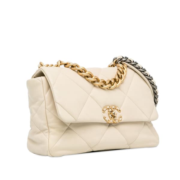 Pre-owned Chanel Large Lambskin 19 Flap White