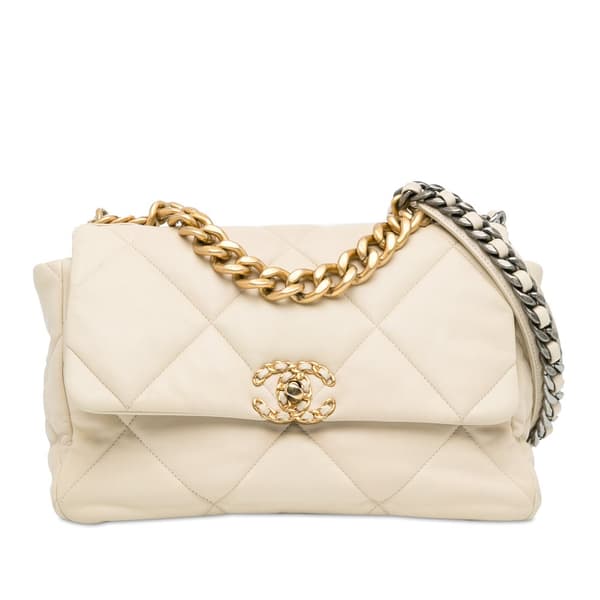 Pre-owned Chanel Large Lambskin 19 Flap White