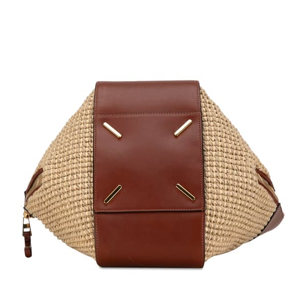 Pre-owned LOEWE Small Leather and Raffia Hammock Bag Brown