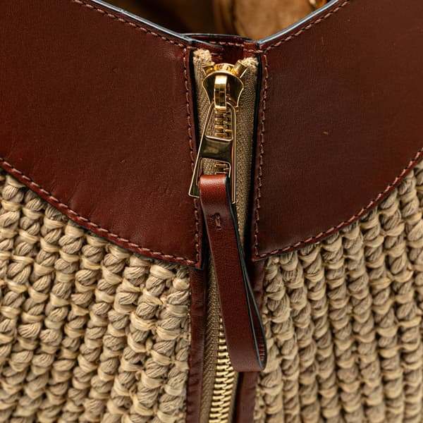 Pre-owned LOEWE Small Leather and Raffia Hammock Bag Brown