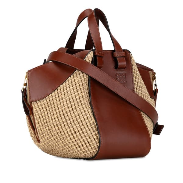 Pre-owned LOEWE Small Leather and Raffia Hammock Bag Brown