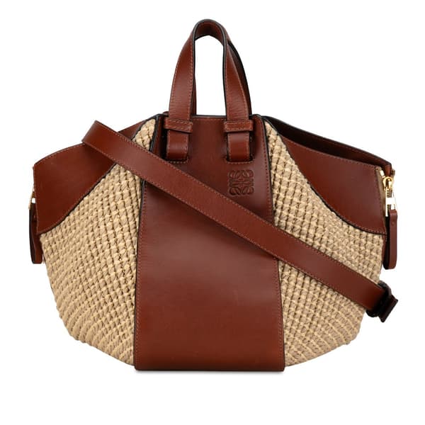 Pre-owned LOEWE Small Leather and Raffia Hammock Bag Brown