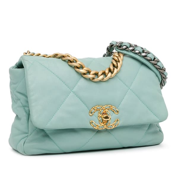 Pre-owned Chanel Medium Lambskin 19 Flap Blue