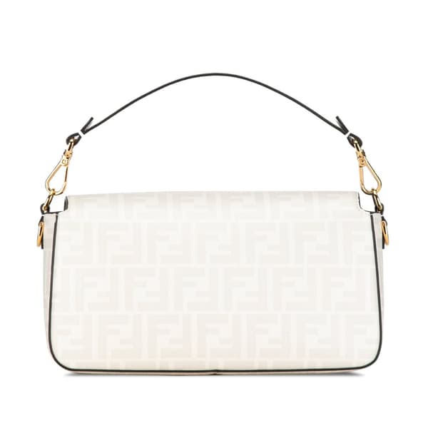 Pre-owned Fendi Zucca Graphic Print Coated Canvas Bikini Girls Baguette Satchel White