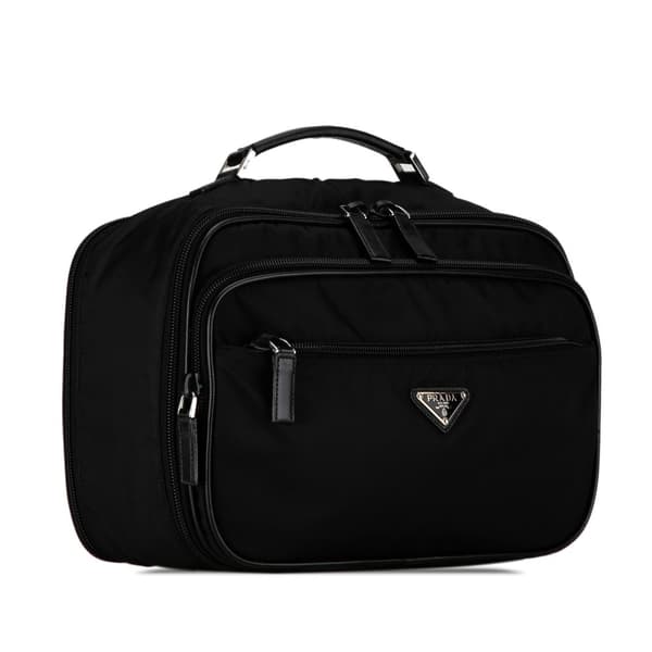 Pre-owned Prada Saffiano Trimmed Tessuto Vanity Bag Black