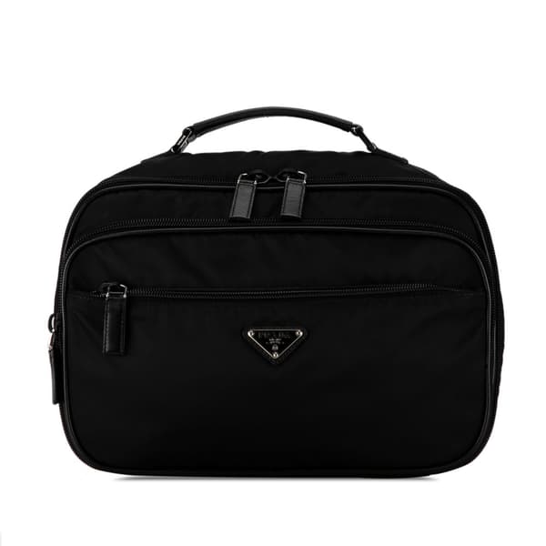 Pre-owned Prada Saffiano Trimmed Tessuto Vanity Bag Black