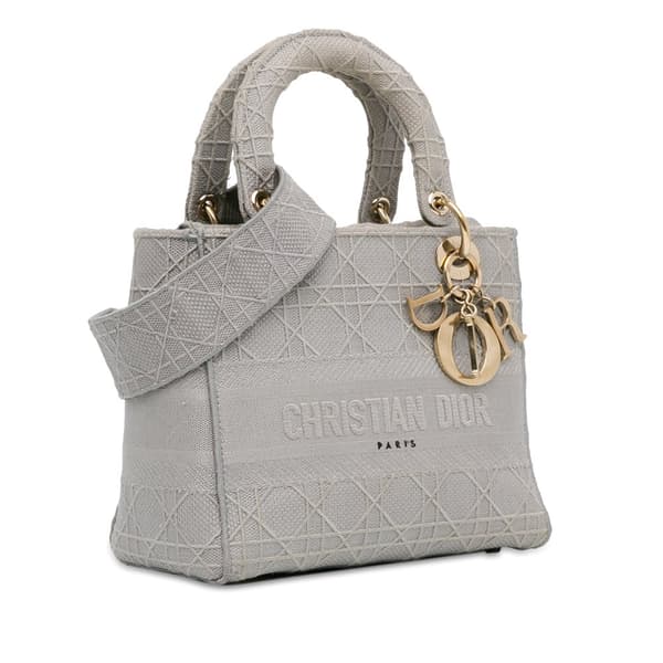 Pre-owned Dior Medium Canvas Cannage Lady D Lite Gray