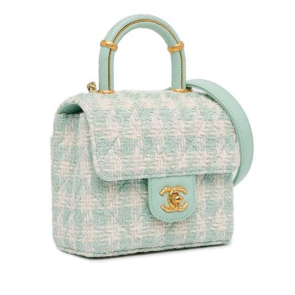 Pre-owned Chanel Quilted Tweed Crush Top Handle Bag Blue