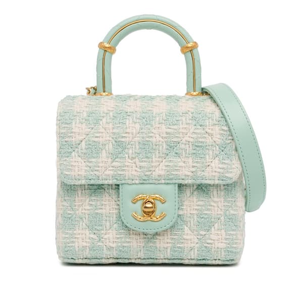 Pre-owned Chanel Quilted Tweed Crush Top Handle Bag Blue