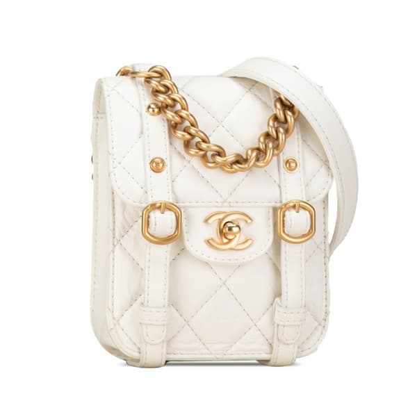 Pre-owned Chanel Mini Aged Calfskin City School Flap White