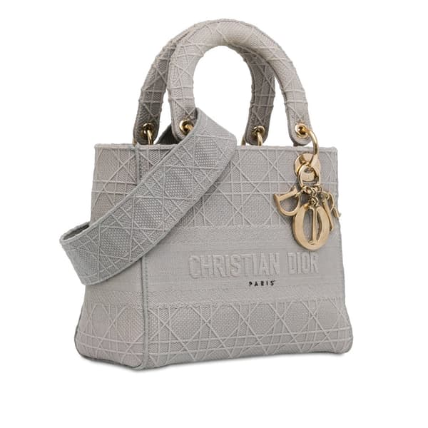 Pre-owned Dior Medium Canvas Cannage Lady D Lite Gray