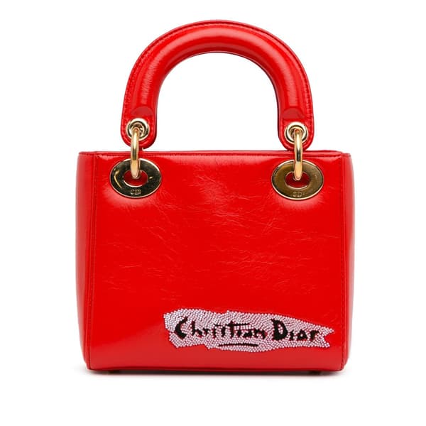 Pre-owned Dior Mini Calfskin Sequin Embellished Lady Dior Red